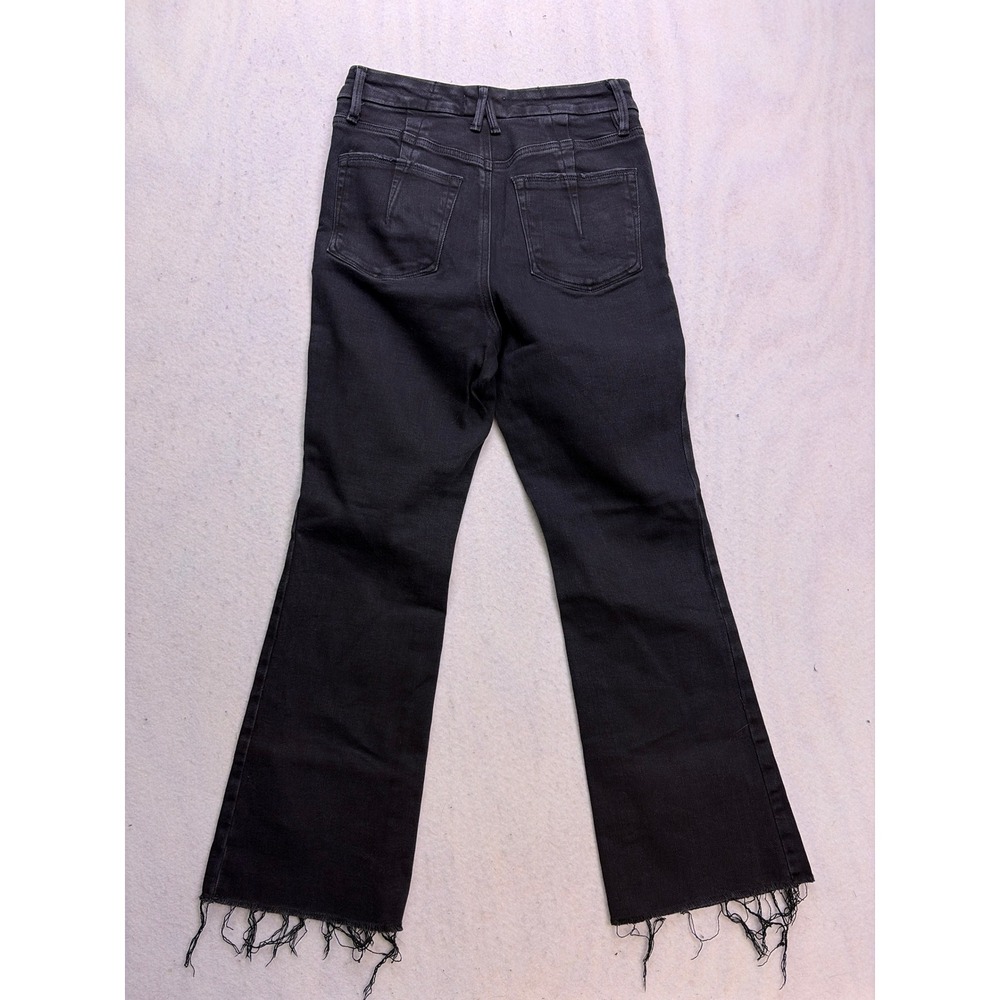 Good American Good Legs Crop Mini Boot Jeans Womens 4/27 Black Button Fly Frayed - Picture 9 of 10